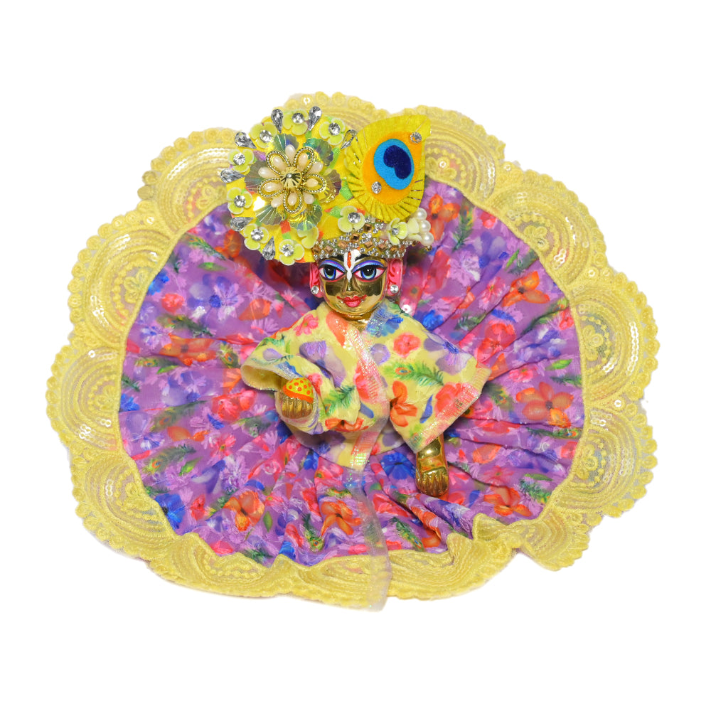 Lemon Embriodered Chicken Work Laddu Gopal Dress
