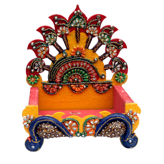 Multi Wooden Painted Stone Work Singhasan