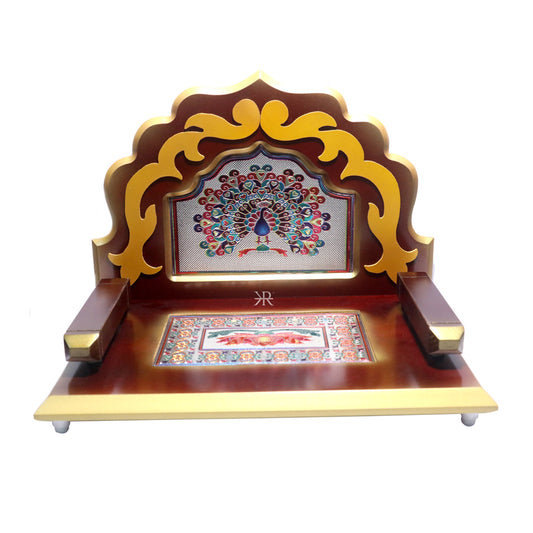 Golden Brown Wooden Meenakari Work Laddu Gopal Singhasan