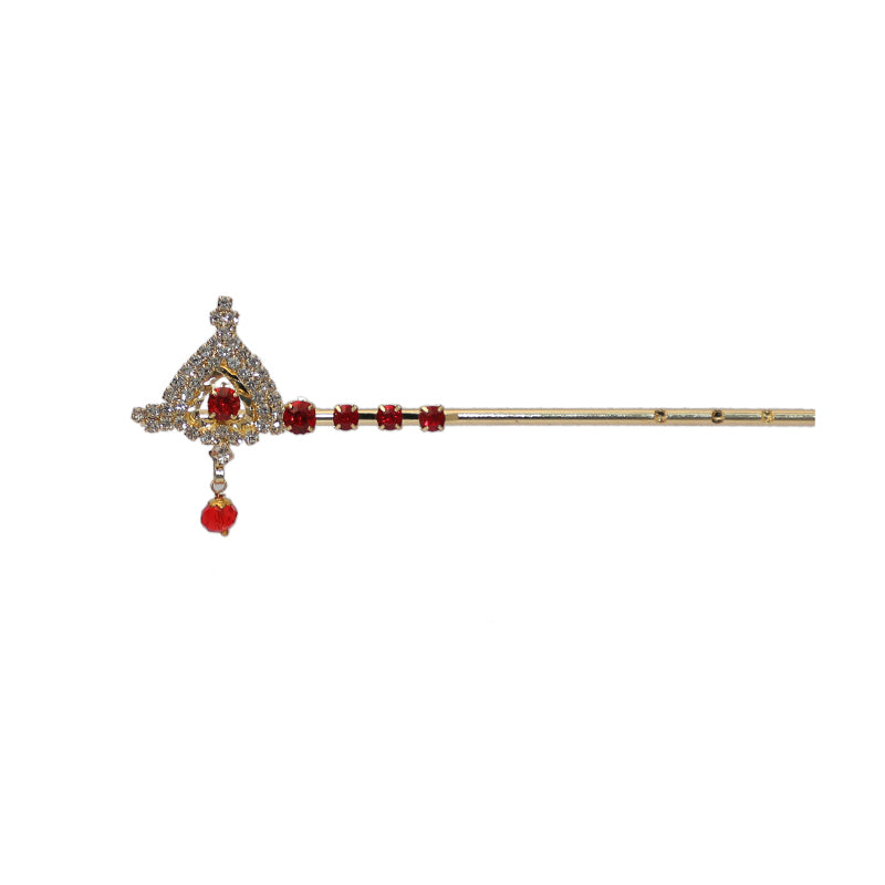 Red Golden Stone Work Bansi / Flute