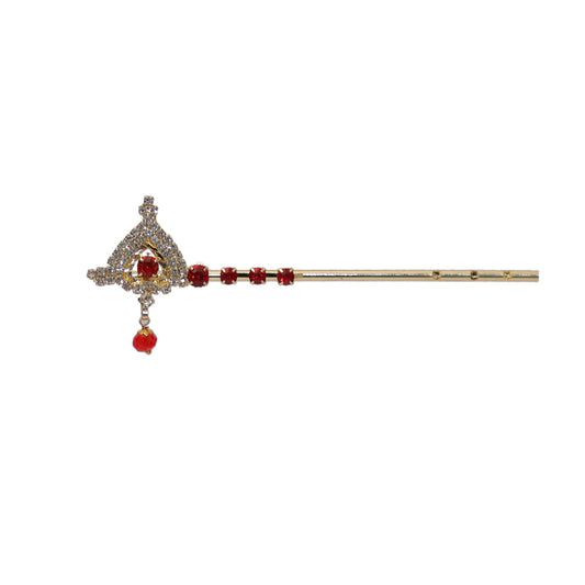 Red Golden Stone Work Bansi / Flute