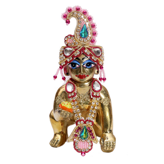 Exclusive Baby Pink Zari Stone Work Mukut Mala Set