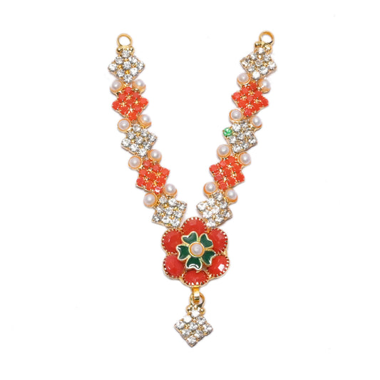 Golden Red Stone Pearl Work Mala