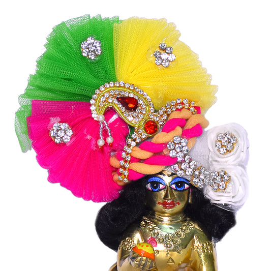 Designer White Multi Colour Stone Patch Work Laddu Gopal Pugree