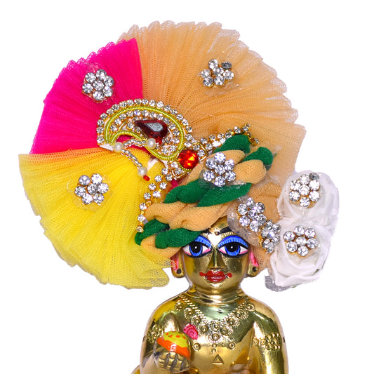 Designer Golden Multi Colour Stone Patch Work Laddu Gopal Pugree