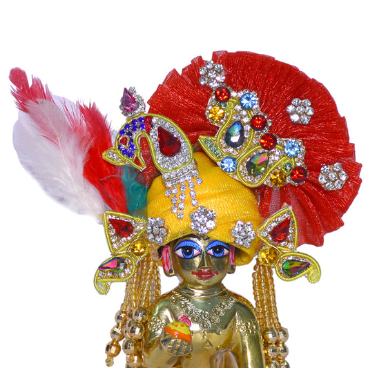 Designer Yellow Red Heavy Stone Patch Work Laddu Gopal Pugree