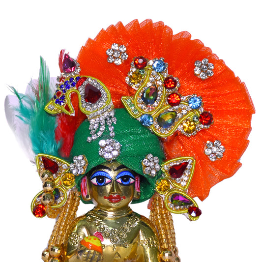 Designer Green Orange Heavy Stone Patch Work Laddu Gopal Pugree