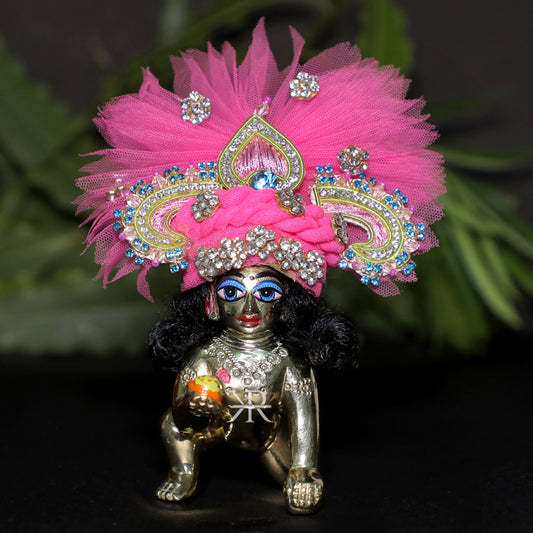 Designer Pink Stone Patch Work Laddu Gopal Pugree