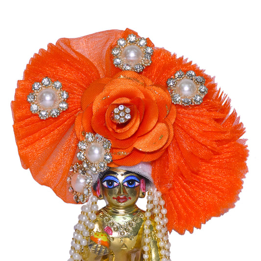 Designer Orange Floral Stone Patch Work Laddu Gopal Pugree