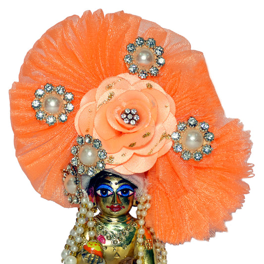 Designer Peach Floral Stone Patch Work Laddu Gopal Pugree