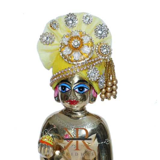 Designer Yellow Stone Patch Work Laddu Gopal Pugree