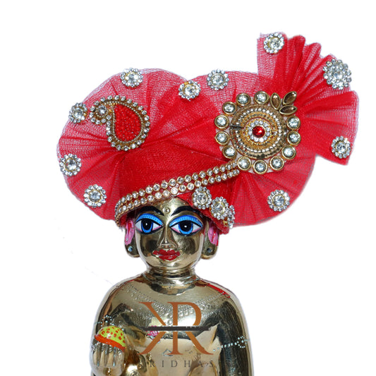 Designer Yellow Red Kundan Stone Patch Work Laddu Gopal Pugree