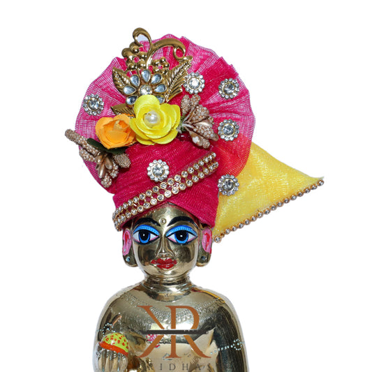 Elegant Rani Kundan Flower Patch Work Laddu Gopal Pugree