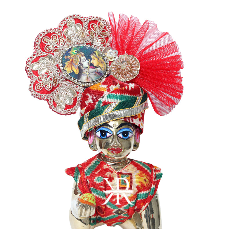 Beautiful Red Zari Ikkat Work Laddu Gopal Pugree