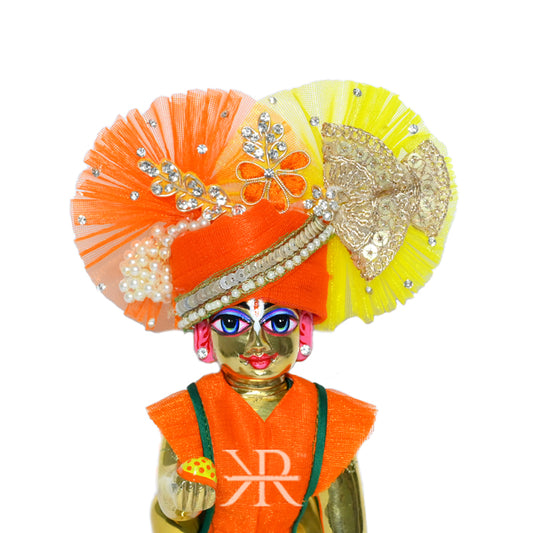 Beautiful Orange & Yellow Zari Stone Work Laddu Gopal Pugree