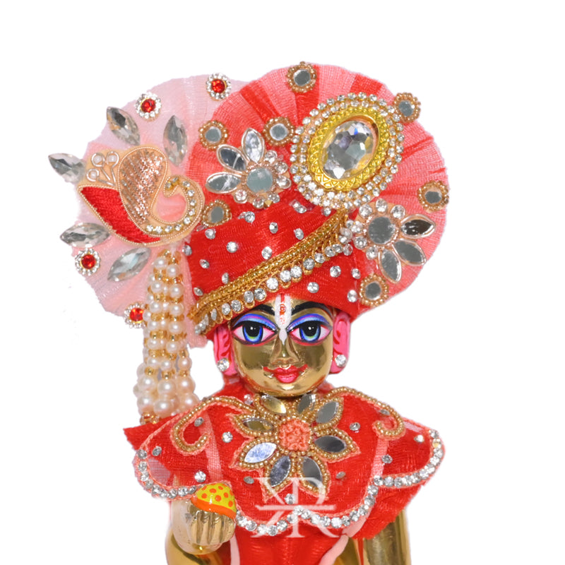 Designer Red & Rose Pink Heavy Mirror Zardozi Work Laddu Gopal Pugree