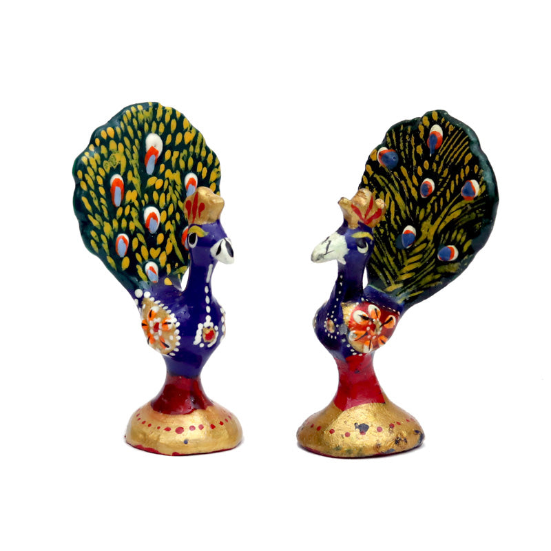 A Pair of Blue Meena Work Peacock