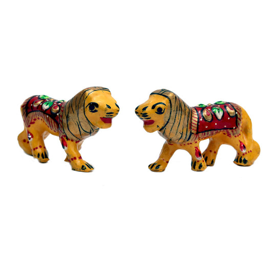 A Pair of Yellow  Meena Work Lion