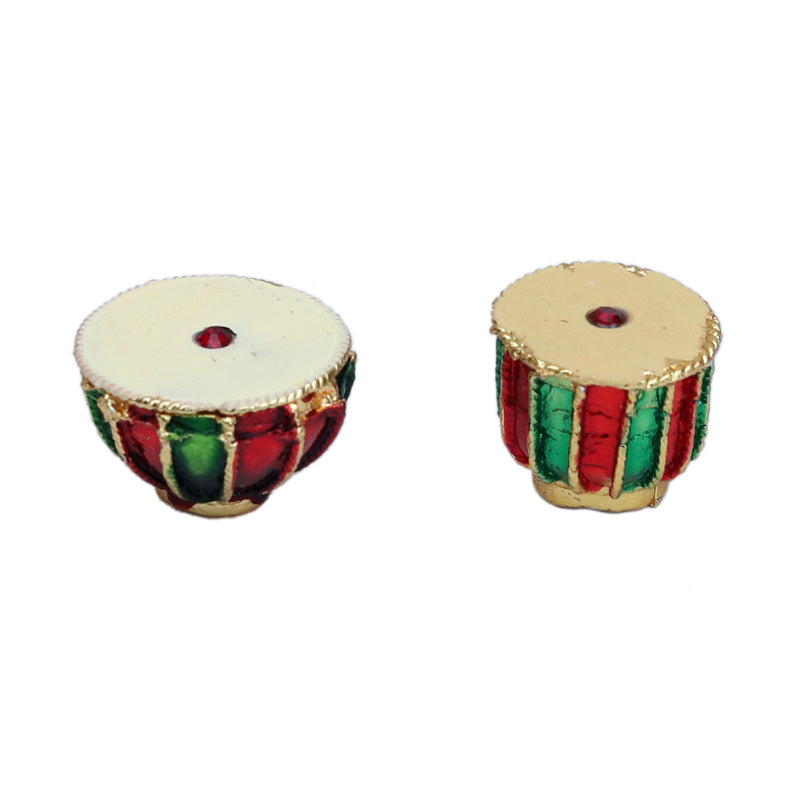 A Pair of Red Green Meena Work Tabla