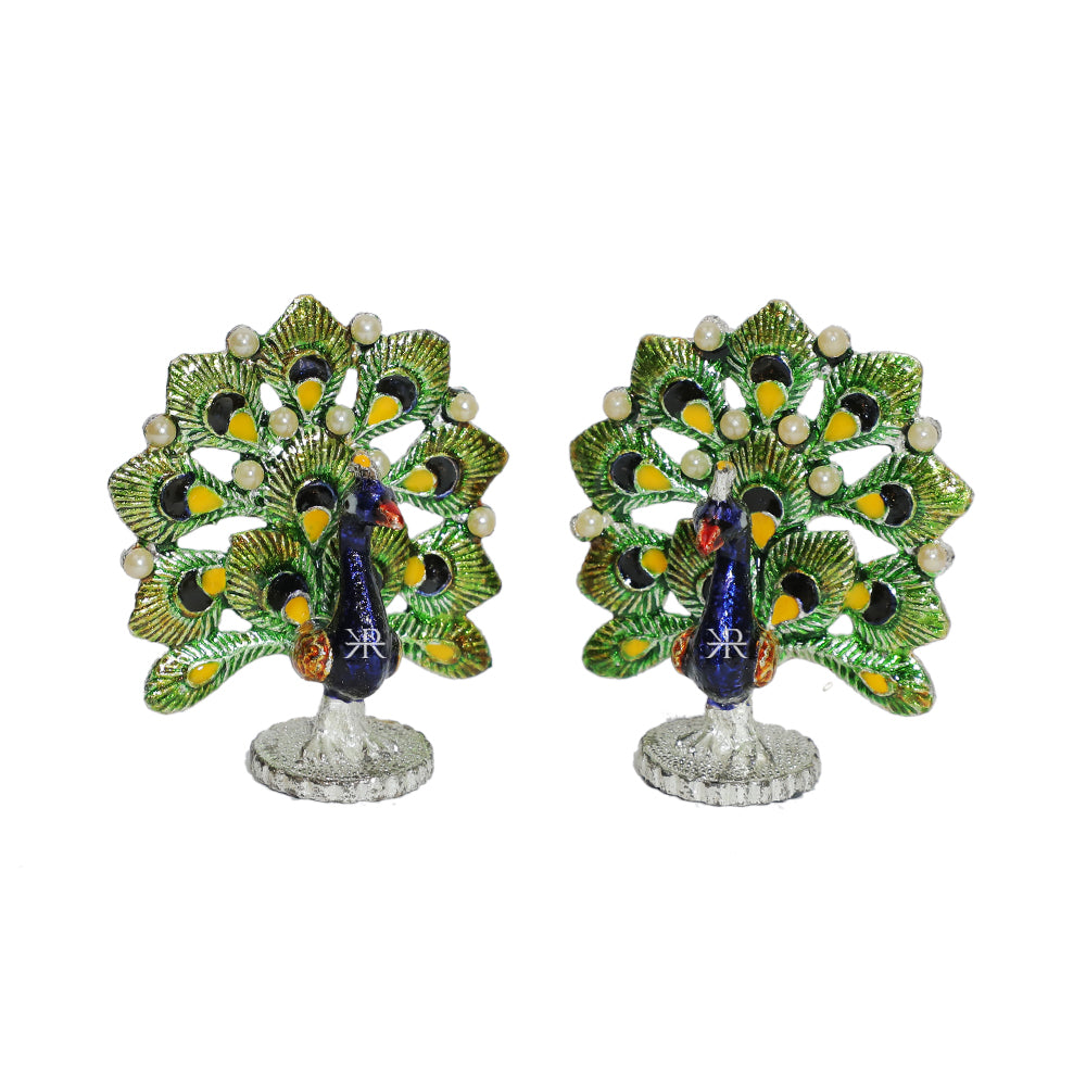 A Pair of Antique Meenakari Pearl Work Peacock