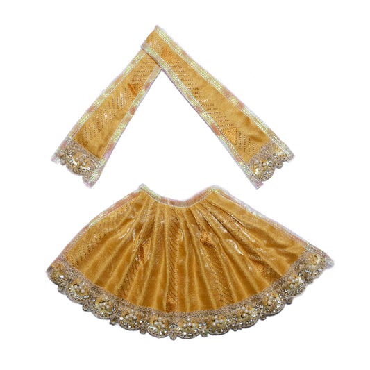 Golden Beige Stone Pearl Lace Work Lehnga Patka