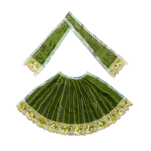 Mehandi Green Stone Pearl Lace Work Lehnga Patka