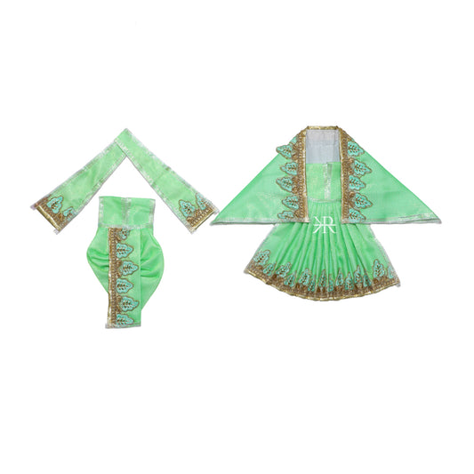 Parrot Green Zari Thread Lace Work Radha Krishna Dress
