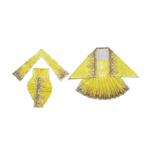 Lemon Zari Thread Lace Work Radha Krishna Dress