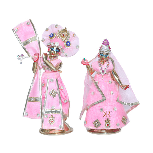 Designer Pink Stone Patch Work Radha Krishna Dress