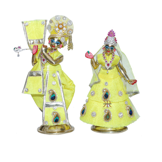 Designer Yellow Stone Patch Work Radha Krishna Dress