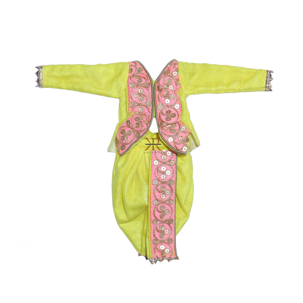 Designer Yellow Pink Sequins Work Radha Krishna Boutique Dress