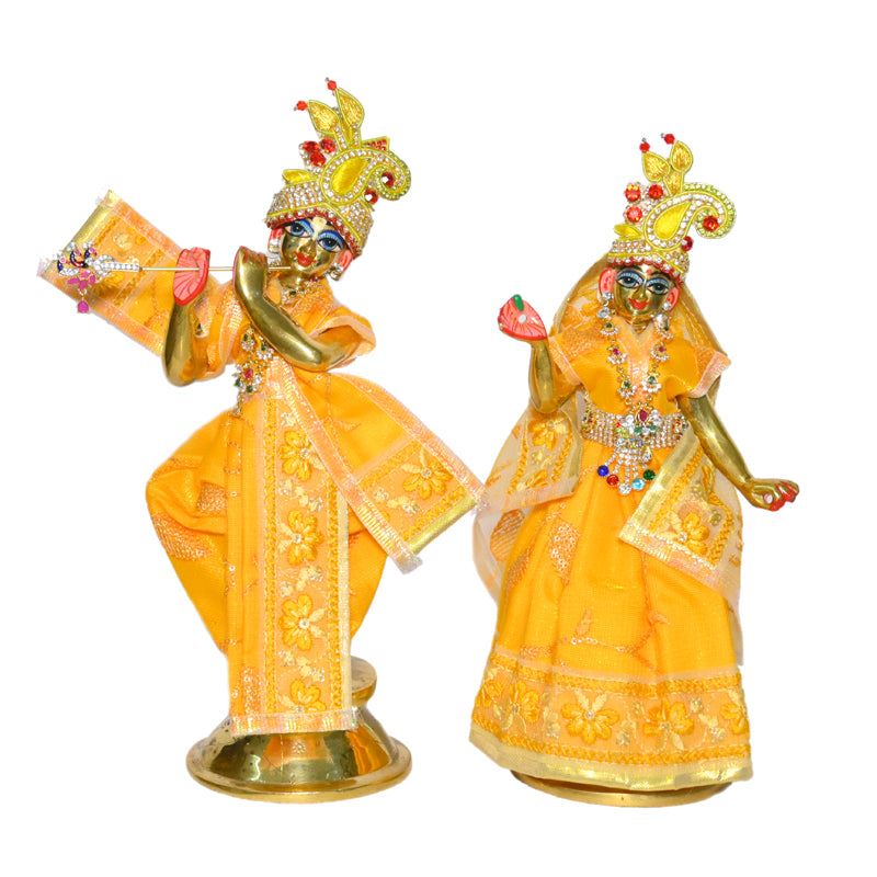 Yellow Sequins Embroidery lace Work Radha Krishna Dress
